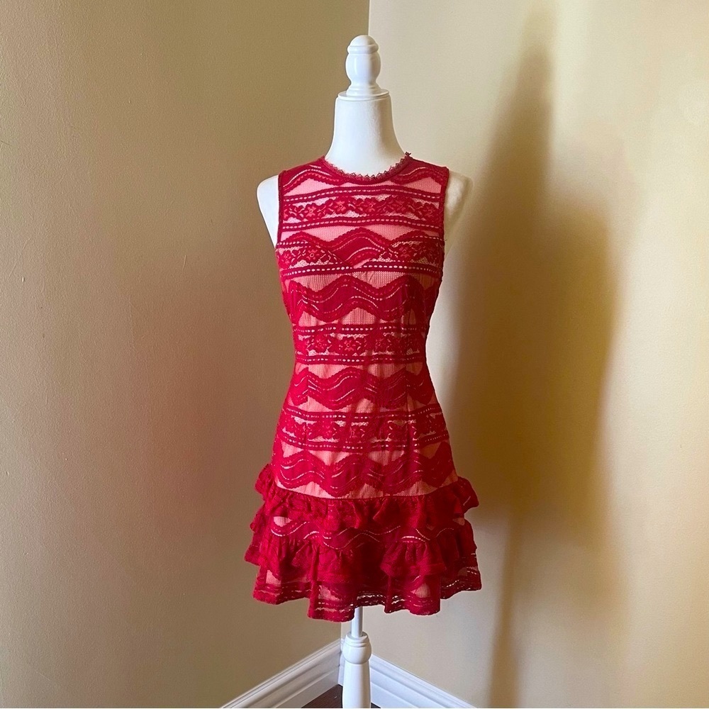 ❤️INA Dark Red Laced Tiered Dress